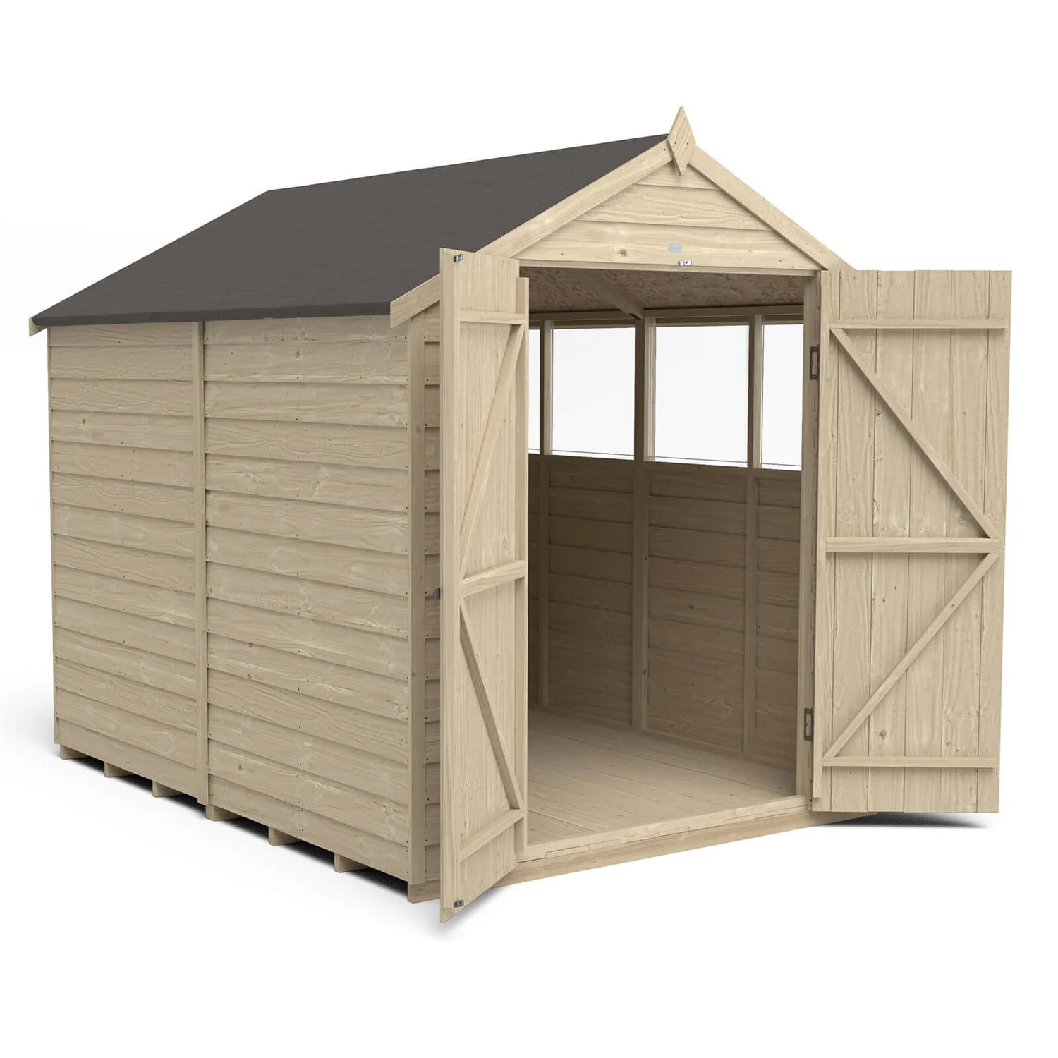 Forest 6 X 4ft Overlap Pressure Treated Apex Shed - Double Door 4 Windows - Incl. Installation 5 Forest 6 X 4ft Overlap Pressure Treated Apex Shed - Double Door 4 Windows - Incl. Installation - Image 3