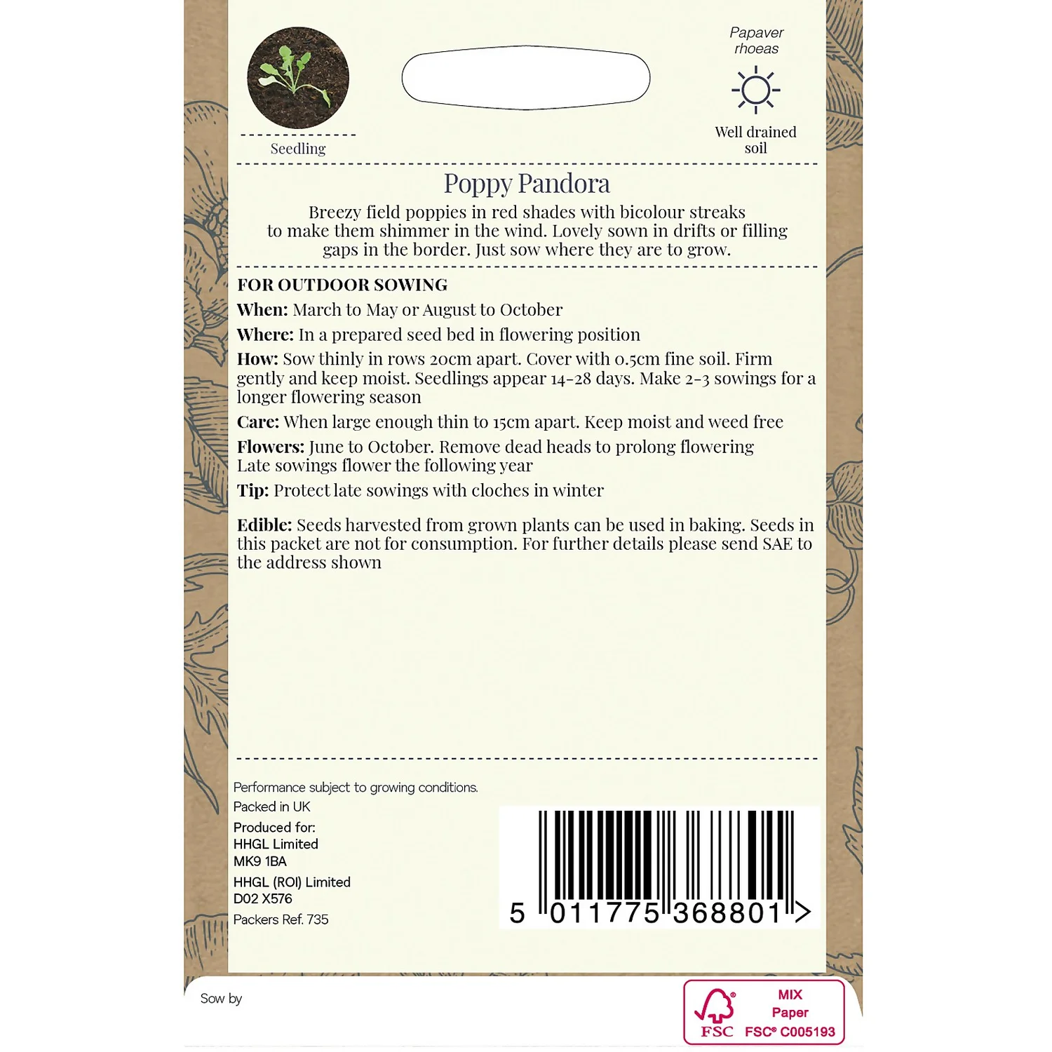 Country Living Poppy Pandora Seeds 4 Country Living Poppy Pandora Seeds - Image 2