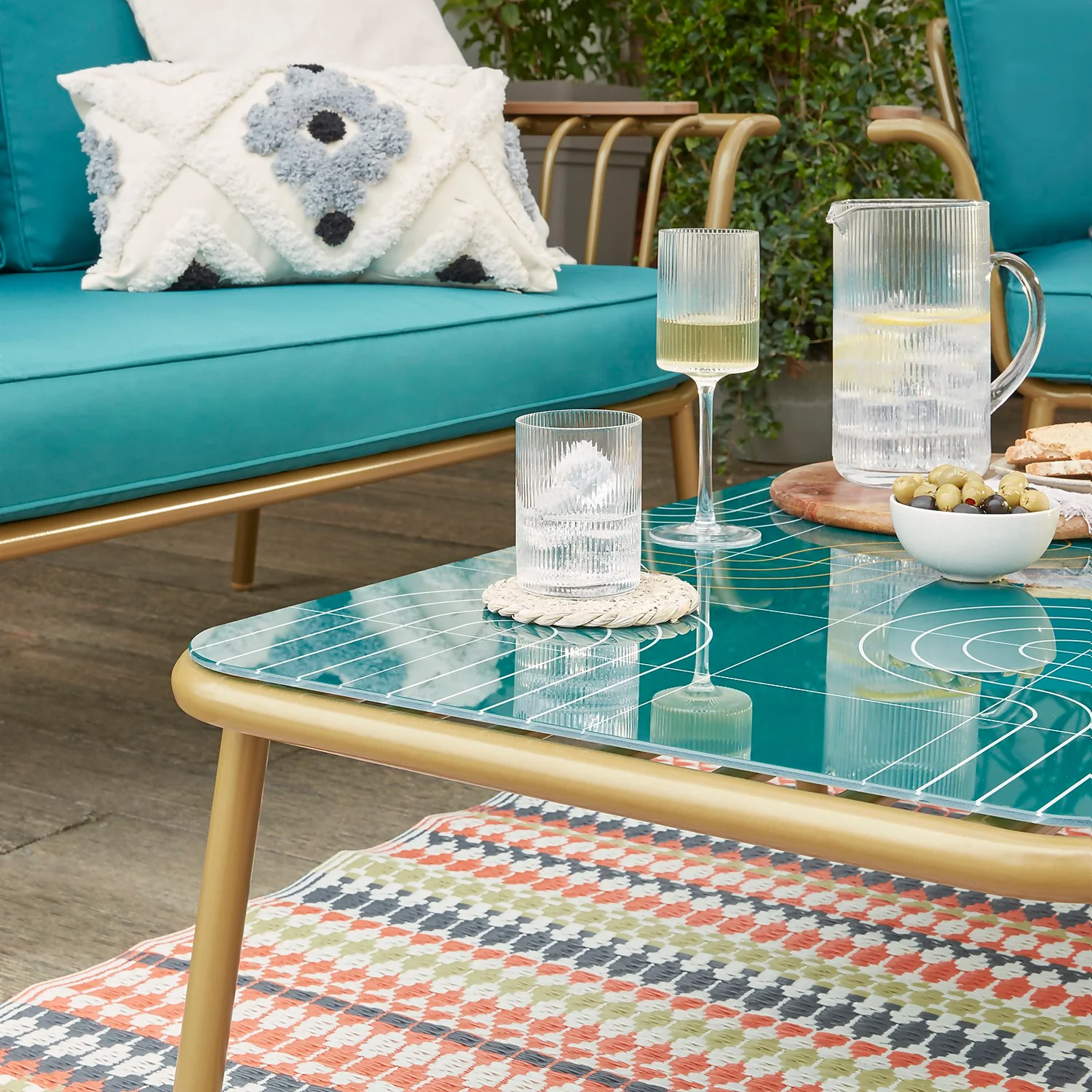 Omari Metal Garden Sofa Set - Teal & Gold 6 Omari Metal Garden Sofa Set - Teal & Gold - Image 4