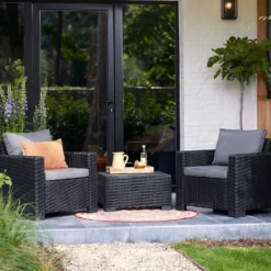 Keter California 2 Seater Outdoor Balcony Garden Furniture Set - Graphite With Grey Cushions -Shed And Soil Sales 14539588 1355041802454156