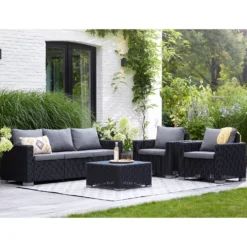 Keter California 5 Seater Outdoor Garden Furniture Sofa And Lounge Set - Graphite With Grey Cushions -Shed And Soil Sales 14539594 7255041802432301