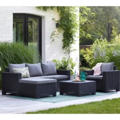 Keter California 4 Seater Outdoor Garden Furniture Chaise Lounge Set - Graphite With Grey Cushions 18 Keter California 4 Seater Outdoor Garden Furniture Chaise Lounge Set - Graphite With Grey Cushions -Shed And Soil Sales 14539596 8735041801824465